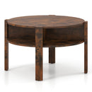 29.5 Inch Round Coffee Table with Storage Shelves for Small Space-White by DirectDeals