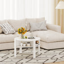 29.5 Inch Round Coffee Table with Storage Shelves for Small Space-White