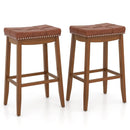 25/29 Inch Set of 2 Upholstered PU Leather Bar Stools with Saddle Seat-25 inches by DirectDeals