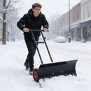 29 Inch Snow Pusher Heavy Duty Metal Shovel with Wheels and Adjustable Handle-Black by LJGDeals
