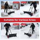 29 Inch Snow Pusher Heavy Duty Metal Shovel with Wheels and Adjustable Handle-Black by LJGDeals