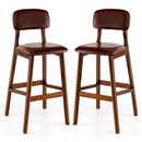 29 Inch Upholstered PU Bar Stools with Rubber Wood Legs-Set of 2