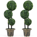 29 Inches Artificial Boxwood Topiary Tree Triple Ball Shrubs Set of 2 by LJGDeals