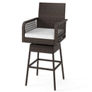 29 Inches Patio 360¬∞ Swivel Bar Stool with Cross-Woven Armrests and Seat Cushion-White