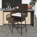29 Inches Patio 360¬∞ Swivel Bar Stool with Cross-Woven Armrests and Seat Cushion-White by LJGDeals