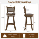 29 Inches Swivel Counter Height Barstool Set of 2 with Rattan Backrest and Footrest-Brown