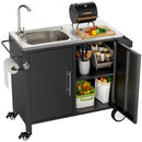 Outdoor Grill Table With Sink, Grill Cart With Sink And Cabinet With Wheels - Black / Silver by HouseOfZazla
