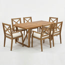 7 Pieces Acacia Wood Outdoor Dining Set with Cream Cushions by HouseOfZazla