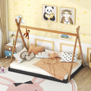 Full Size Tent Floor Bed With Triangle Structure, Low Profile Design - Black / Brown by Unique Piece Furniture