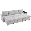 U Shaped Sectional Sofa Bed With Storage Chaise Lounges, USB Ports, And Cup Holders