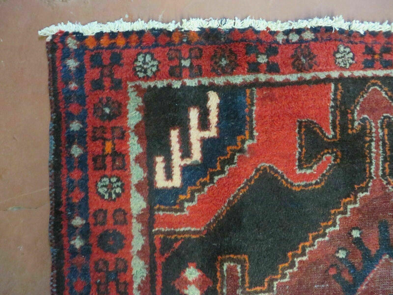 4' X 8' Antique Handmade India Geometric Oriental Tribal Wool Rug Red