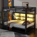 Queen Over Queen Bunk Bed With Storage Cabinets And LED Sturdy Frame, 6 Storage Units, Adjustable LED Lights - Black by Unique Piece Furniture