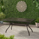 Celestine Outdoor Cast Aluminum Dining Table with Floral Lattice Design and Umbrella Holder by HouseOfZazla