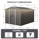 8X10Ft Outdoor Metal Storage Shed - Gray by HouseOfZazla