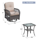3 Pieces Conversation Set, Outdoor Wicker Rocker Swivel Patio Bistro Set, Rocking Chair with Glass Top Side Table, Grey by HouseOfZazla