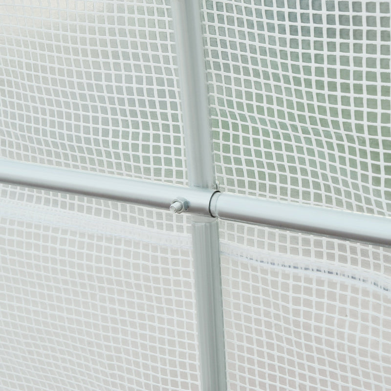 15' x 7' x 7' Walk-In Tunnel Greenhouse, Large Garden Hot House Kit with 6 Roll-up Windows & Roll Up Door, Steel Frame, White