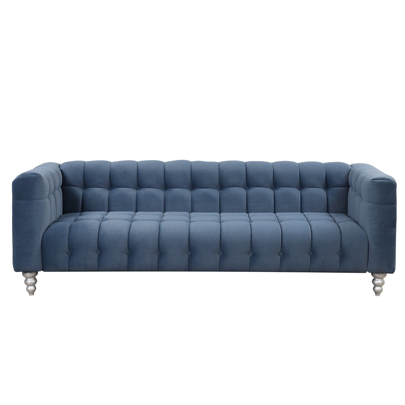 89" Modern Sofa Dutch Fluff Upholstered sofa with solid wood legs, buttoned tufted backrest,blue