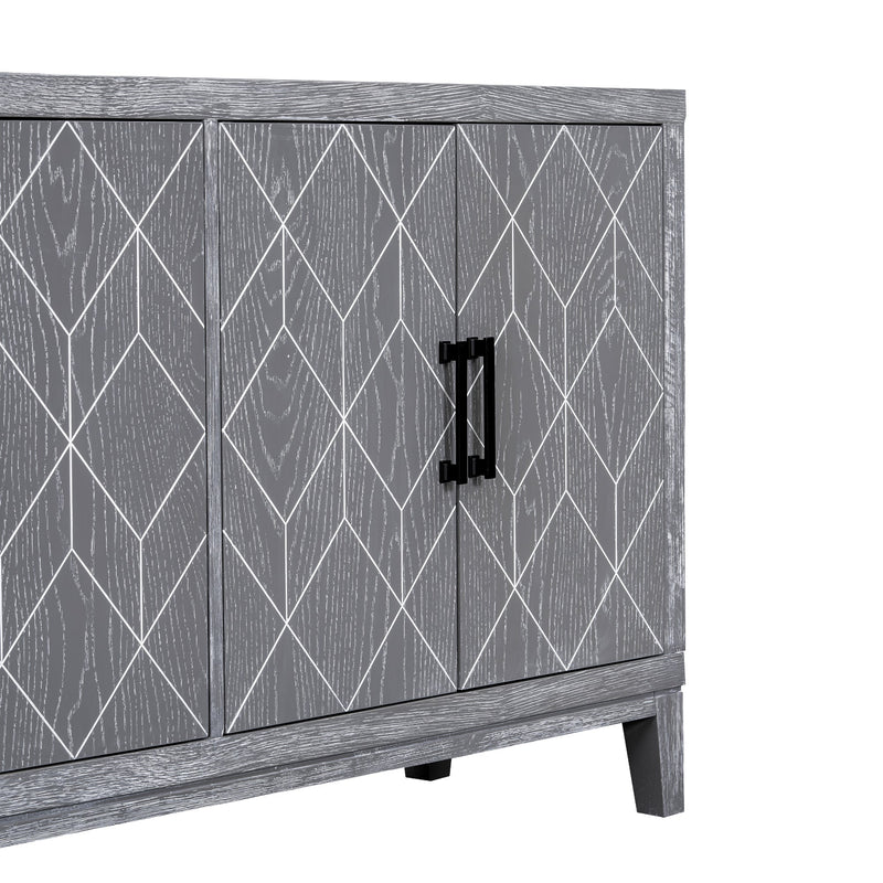 4-door Retro Sideboard with Adjustable Shelves, Two Large Cabinet with Long Handle, for Living Room and Dining Room (Light Gray)