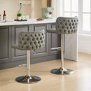 Swivel Barstools Adjusatble Seat Height With Chrome Base, Modern PU Upholstered Bar Stools with the whole Back Tufted, for Home Pub and Kitchen Island,Gray, Set of 2