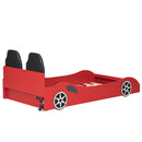 Race Car Shaped Platform Bed With LED And Upholstered Backrest In by HouseOfZazla