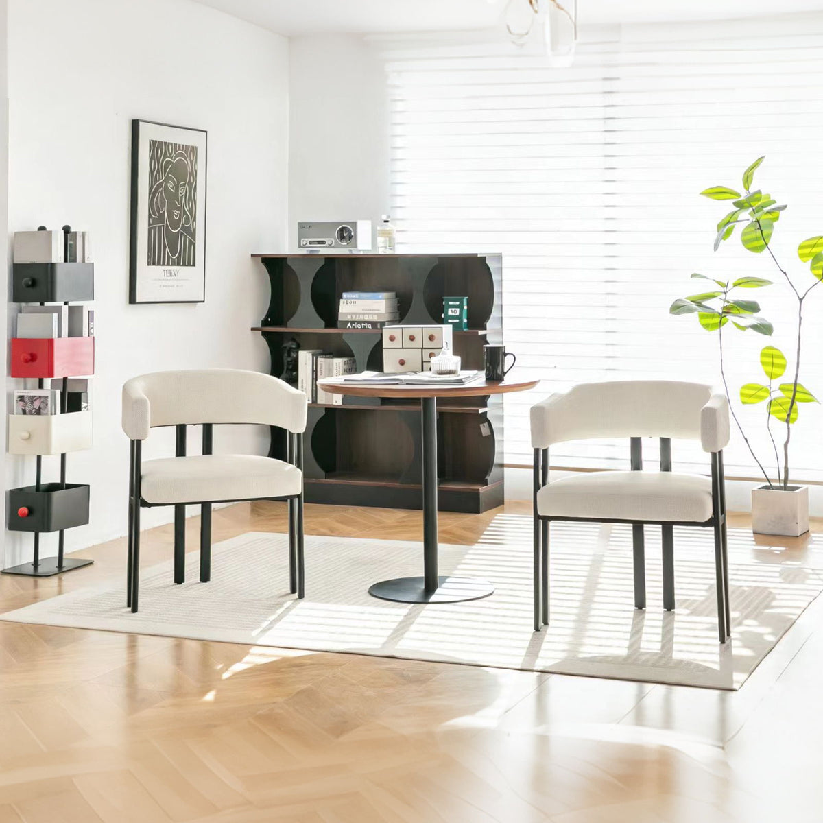 Modern Dining Upholstered Barrel Chair With Curved Back And Armrests, photo 8 of 23