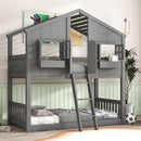 House Bunk Bed With Roof, Window, Window Box, Door, With Safety Guardrails And Ladder by Unique Piece Furniture