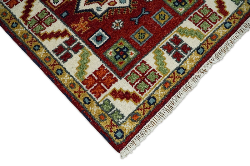 2.9x8 Hand Knotted Antique Kazak Runner Blue and Rust Traditional Tribal Armenian Rug | KZA6