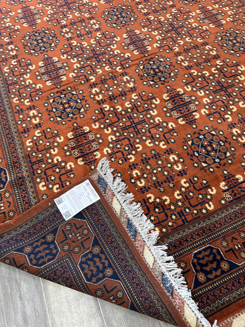 Hand-Knotted Afghani Bukharayi Rug | 6'7" x 10' Wool Area Carpet – Traditional Geometric Design