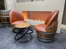 Whiskey & Wine Barrel Lounge Chair — Hidden Storage, Memory Foam, Rustic Brown Upholstery