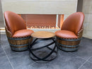 Whiskey & Wine Barrel Lounge Chair — Hidden Storage, Memory Foam, Rustic Brown Upholstery