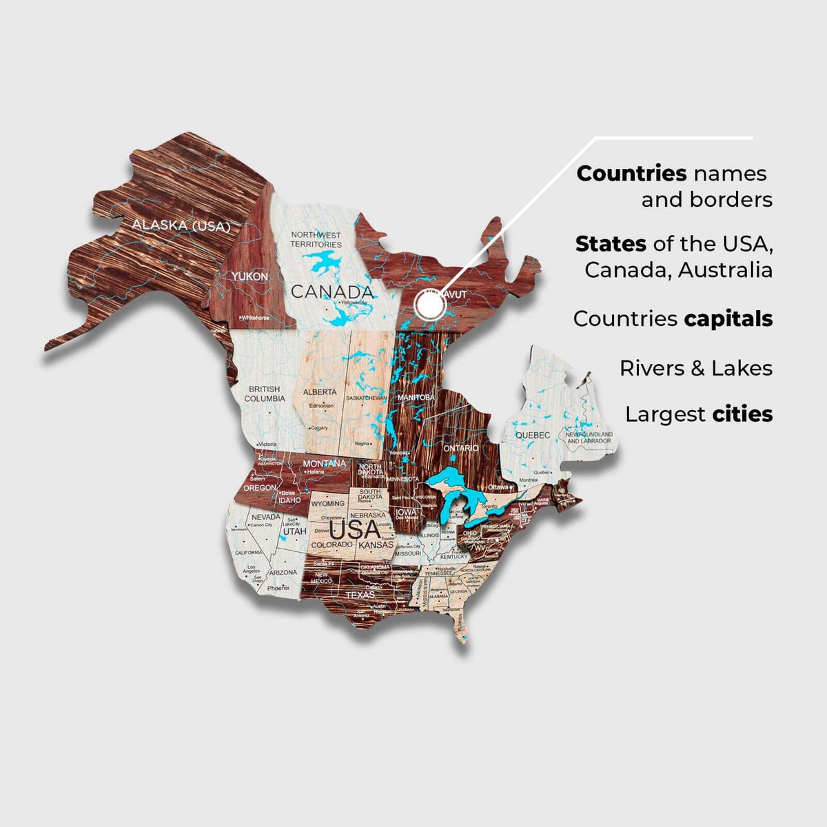 2D Wooden World Map Cappuccino, photo 3 of 9