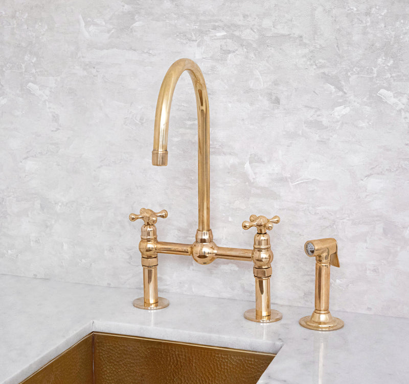 Elegant Unlacquered Solid Brass Bridge Faucet - BRASSMA