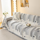 Geometric Chenille Sofa Throw Cover, Breathable Couch Protector with Tassel Fringe
