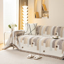Geometric Chenille Sofa Throw Cover, Breathable Couch Protector with Tassel Fringe
