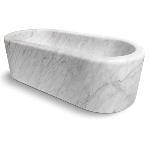 Imperial White Marble Bathtub Hand-carved from Solid Marble Block (W)32" (L)70" (H)20"