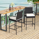 2/4 Pieces Outdoor PE Rattan Cushioned Barstool Set with Armrests by LJGDeals