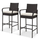 2/4 Pieces Outdoor PE Rattan Cushioned Barstool Set with Armrests by LJGDeals