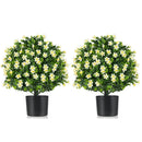 2 Pack Artificial Boxwood Topiary Ball Tree Faux Shrub Bushes with Flowers-Purple by DirectDeals