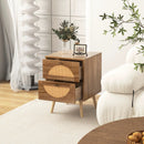 Set of 2 Rattan Nightstand with 2 Drawers and Solid Wood Legs-Natual by LJGDeals