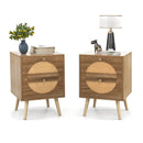 Set of 2 Rattan Nightstand with 2 Drawers and Solid Wood Legs-Natual by LJGDeals