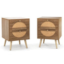 Set of 2 Rattan Nightstand with 2 Drawers and Solid Wood Legs-Natual by LJGDeals