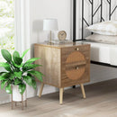 Set of 2 Rattan Nightstand with 2 Drawers and Solid Wood Legs-Natual by LJGDeals