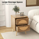 Set of 2 Rattan Nightstand with 2 Drawers and Solid Wood Legs-Natual by LJGDeals