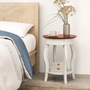 2-Tier Round End Table with Storage Shelf and Solid Rubber Wood Legs-Walnut & White by LJGDeals
