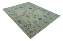 Custom Made Beige, Ivory and Blue Hand Tufted Floral Oriental Oushak wool area rug by The Rug Decor