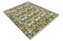 Hand Knotted Ivory and Green Floral Traditional Antique Style Wool Area Rug by The Rug Decor