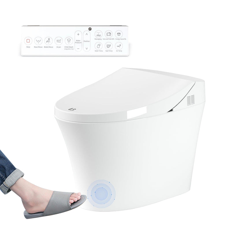 Smart Electronic One Piece Bidet Toilet with Heated Seat and Dryer, Foot Sensing, Dual Auto Flush, Blackout Flush