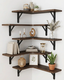 Rustic Corner Floating Shelves Set of 5 – Wall Mounted Wood Shelves by 2Dropme