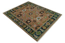 Peach, Blue and Green Traditional Oushak hand knotted 8x10 wool area rug by The Rug Decor