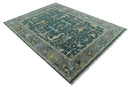 Oriental Oushak Teal Green and Gray 9x12 Hand Knotted Wool Area Rug by The Rug Decor